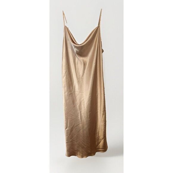 Bebe Gold Satin Cowl Neck Slip Midi Dress Large Y2K.    Bb - Picture 2 of 6